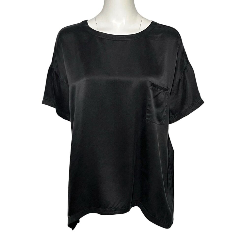 Lunya Washable Silk Tee Black Oversized Pocket Top XS/S Short Sleeve Sleepwear - Picture 2 of 7